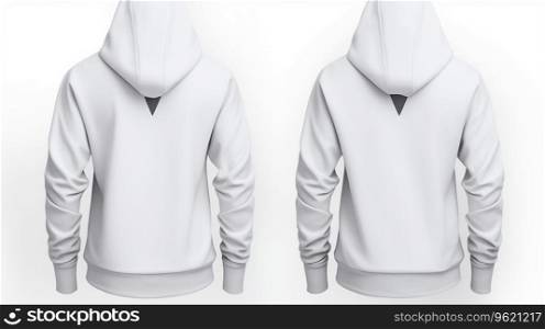 behind and front view of mock up for wihte hoodie design clothes print white background Ai generated