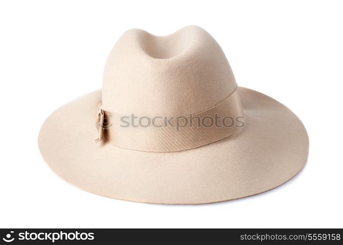 beige female felt hat isolated on white background