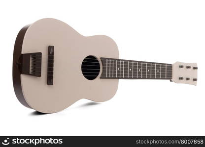 Beige guitar toy isolated on white background.