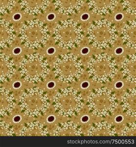Beige seamless background with a repeating pattern of floral wreaths.