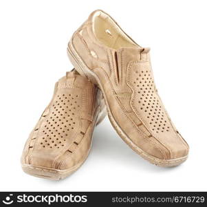 beige suede men shoes isolated on white