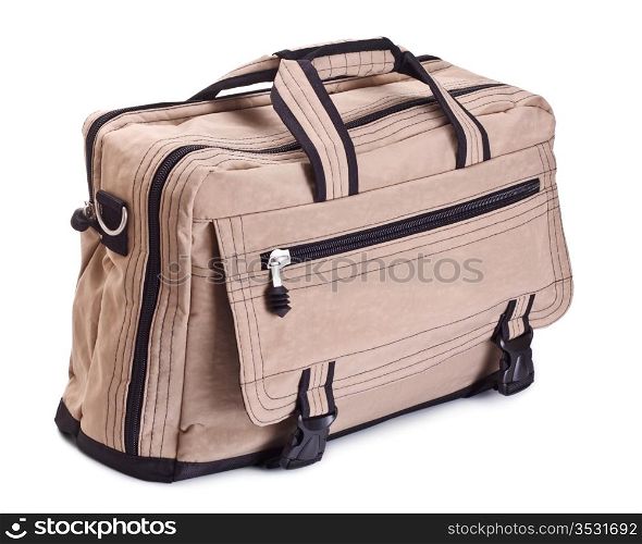 beige travel bag isolated on white