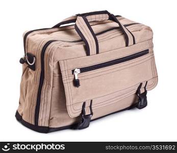 beige travel bag isolated on white