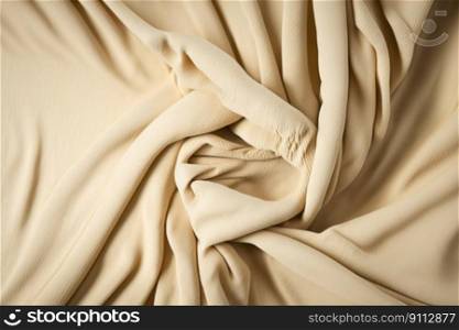 Beige woven textile drape background. Waving cloth fabric canvas