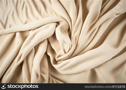 Beige woven textile drape background. Waving cloth fabric canvas