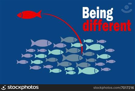 Being different success concept with small fishes group, 3D rendering