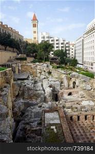BEIRUT, LEBANON - CIRCA APRIL 2019 Ruins of Roman bath
