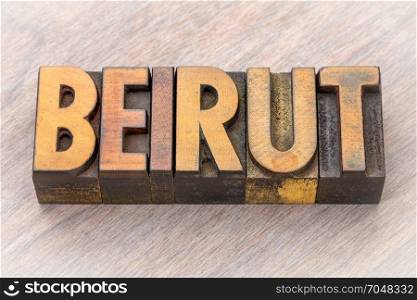 Beirut word abstract in vintage letterpress wood type printing blocks