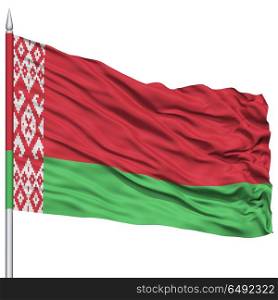 Belarus Flag on Flagpole, Flying in the Wind, Isolated on White Background