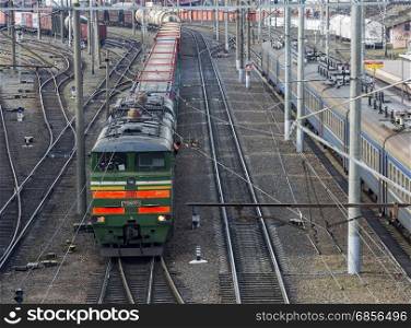 Belarus, Minsk - 04/03/2017: The locomotive freight train on a railway track