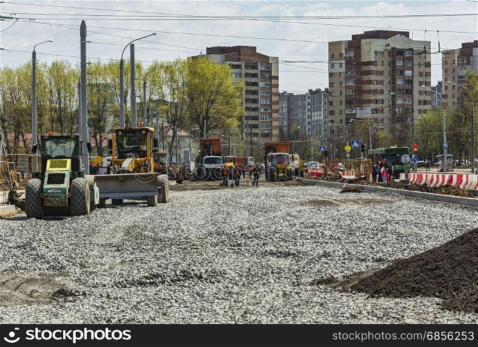 Belarus, Minsk - 06.05.2017: Marking and construction of a new road in the city