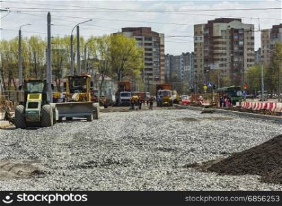 Belarus, Minsk - 06.05.2017: Marking and construction of a new road in the city