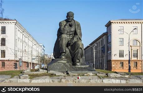 Belarus, Minsk - 27.03.2017: Monument to Yakub Kolos on the Square of the same name