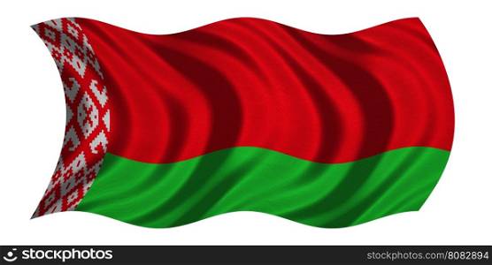 Belarusian national official flag. Patriotic symbol, banner, element, background. Correct colors. Flag of Belarus with real detailed fabric texture wavy isolated on white, 3D illustration