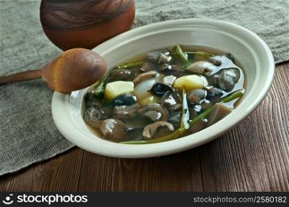 Belarussian traditional mushroom soup.close up