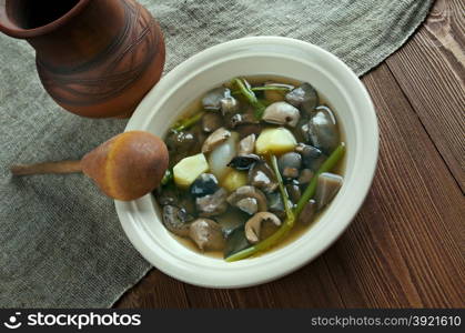 Belarussian traditional mushroom soup.close up