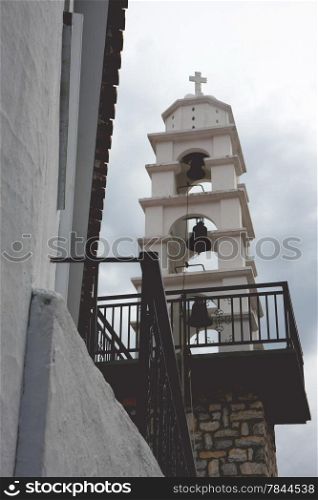 Belfry of ortodox church on the Greek island Skopelos