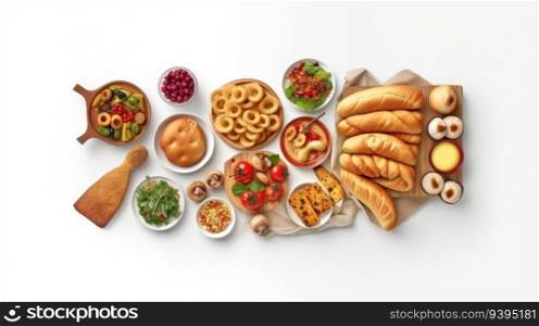 Belgian food with white background top view Created With Generative AI Technology
