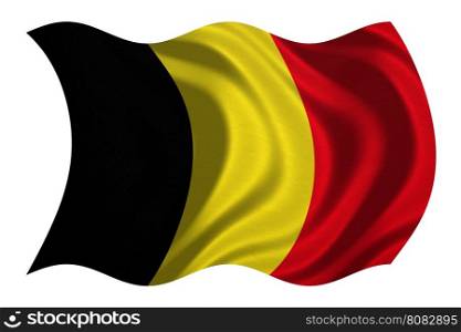 Belgian national official flag. Patriotic symbol, banner, element, background. Correct colors. Flag of Belgium with real detailed fabric texture wavy isolated on white, 3D illustration