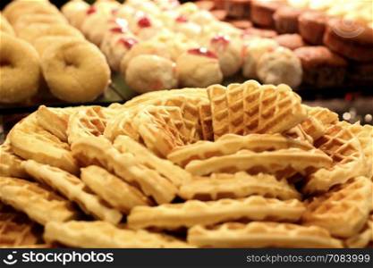 belgian waffle bakery for breakfast on buffet line