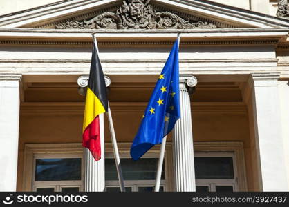 Belgium and European Union flags side by side