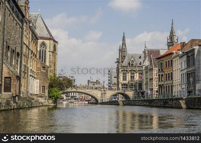 Belgium and the canals of its medieval cities Ghent. Belgium