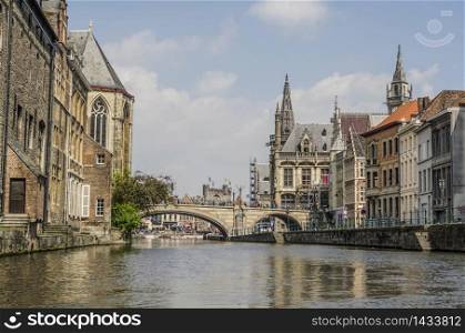 Belgium and the canals of its medieval cities Ghent. Belgium