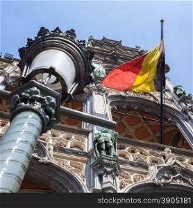 Belgium flag on Grand Place in Brussels