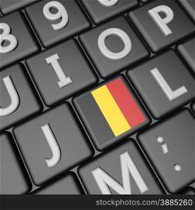 Belgium flag over computer keyboard, 3d render, square image