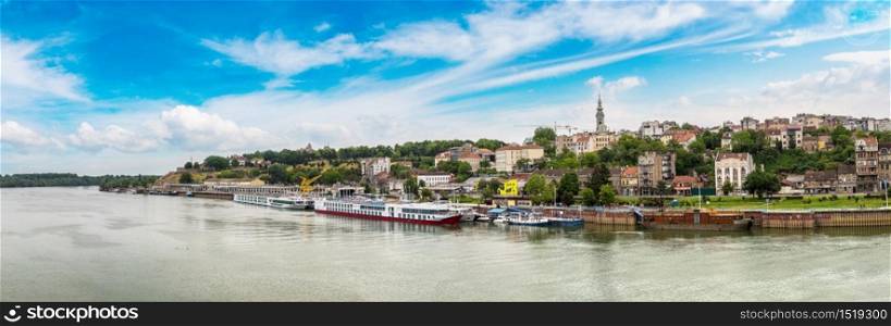 Belgrade cityscape from the Sava river in Serbia in a beautiful summer day