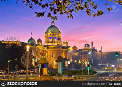 Belgrade. Dawn street view of famous landmarks in Belgrade, capital of Croatia