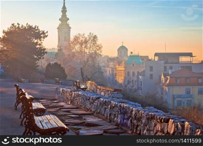 Belgrade. View from Kalemegdan walkway on old city landmarks, morning view of Capital of Serbia