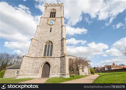 Bell and clock tower of of St Nicholas parish church in Wells-next-the-sea, Norfolk, UK
