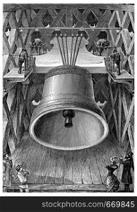 Bell of Notre Dame de Paris, vintage engraved illustration. Industrial encyclopedia E.-O. Lami - 1875.