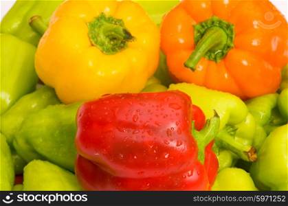 Bell peppers arranged at the market stand