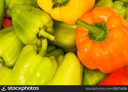 Bell peppers arranged at the market stand