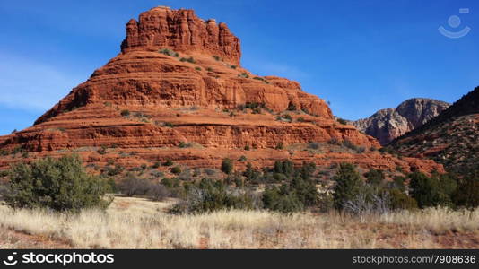 Bell Rock is a popular tourist attraction just north of the Village of Oak Creek, Arizona.