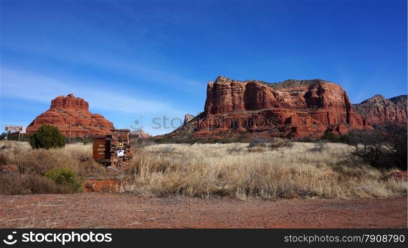 Bell Rock is a popular tourist attraction just north of the Village of Oak Creek, Arizona.