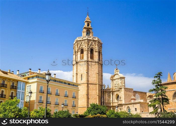 Bell tower and Valencia Cathedral in Valencia, Spain