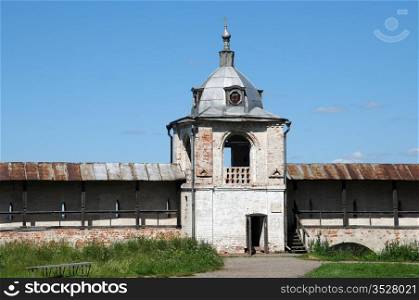 Bell tower and vallum of Uspenskiy Goritskiy monastery in Pereslavl-Zalesskiy in Russia
