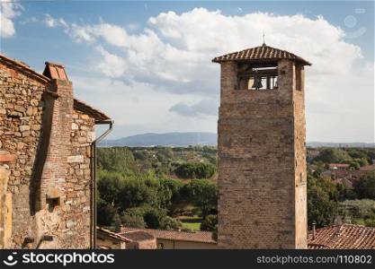 Bell Tower in Countryside in Vicopisano, Pisa - Italy.. Bell Tower in Countryside in Vicopisano, Pisa - Italy
