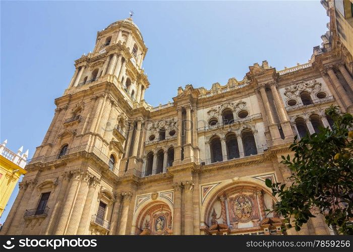 Bell tower of the Cathedral of the Incarnation in Malaga, Spain