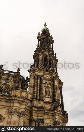 Bell tower of the Dresden Cathedral, the Cathedral of the Holy Trinity, the Catholic Church of the Royal Court of Saxony. Germany.. Bell tower of the Dresden Cathedral, the Cathedral of the Holy Trinity, the Catholic Church of the Royal Court of Saxony.