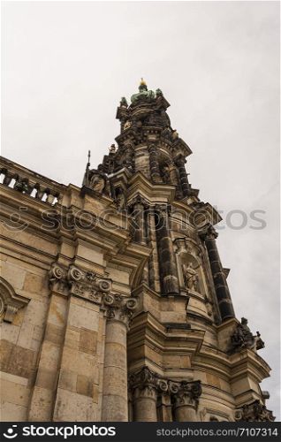 Bell tower of the Dresden Cathedral, the Cathedral of the Holy Trinity, the Catholic Church of the Royal Court of Saxony. Germany.. Bell tower of the Dresden Cathedral, the Cathedral of the Holy Trinity, the Catholic Church of the Royal Court of Saxony.