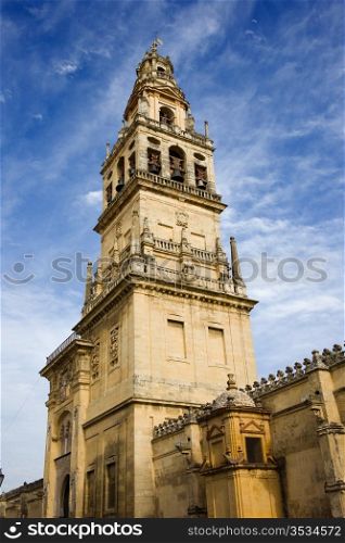Bell Tower (Spanish: Torre de Alminar) of the Mezquita Cathedral (The Great Mosque) in Cordoba, Spain.