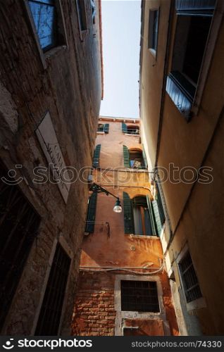 Bella Italia series - Venetian houses at Calle Morosina, low angle view. Venice, Italy - October 06, 2012