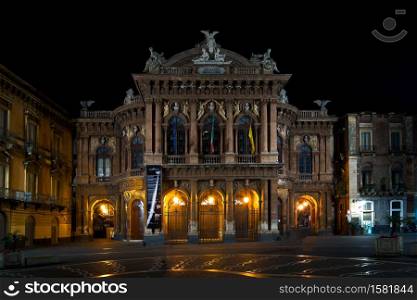 Bellini Theater Square historic theater in Catania Italy in the evening