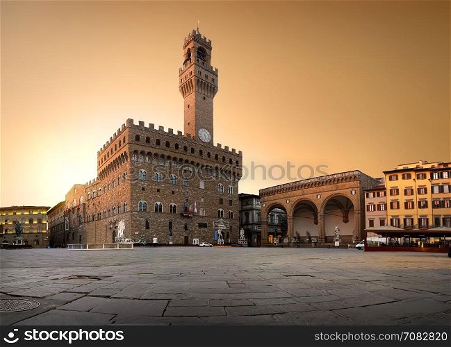 Belltower and the old palace on Piazza della Signoria in Florence, Italy