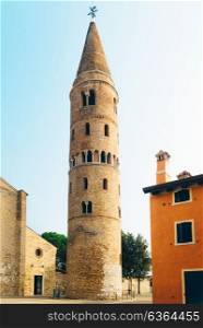 Belltower Duomo Santo Stefano on the seacoast coast in Caorle Italy
