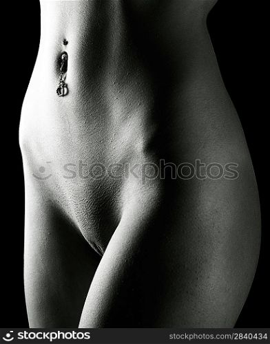Belly Button Peircing. Adult pretty woman naked portrait